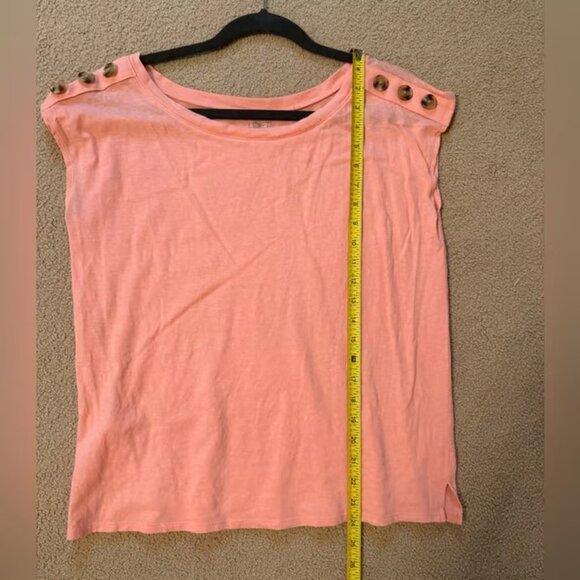 Loft Outlet | Coral Orange Button Detail Short Sleeve Top | Size M - Picture 4 of 6